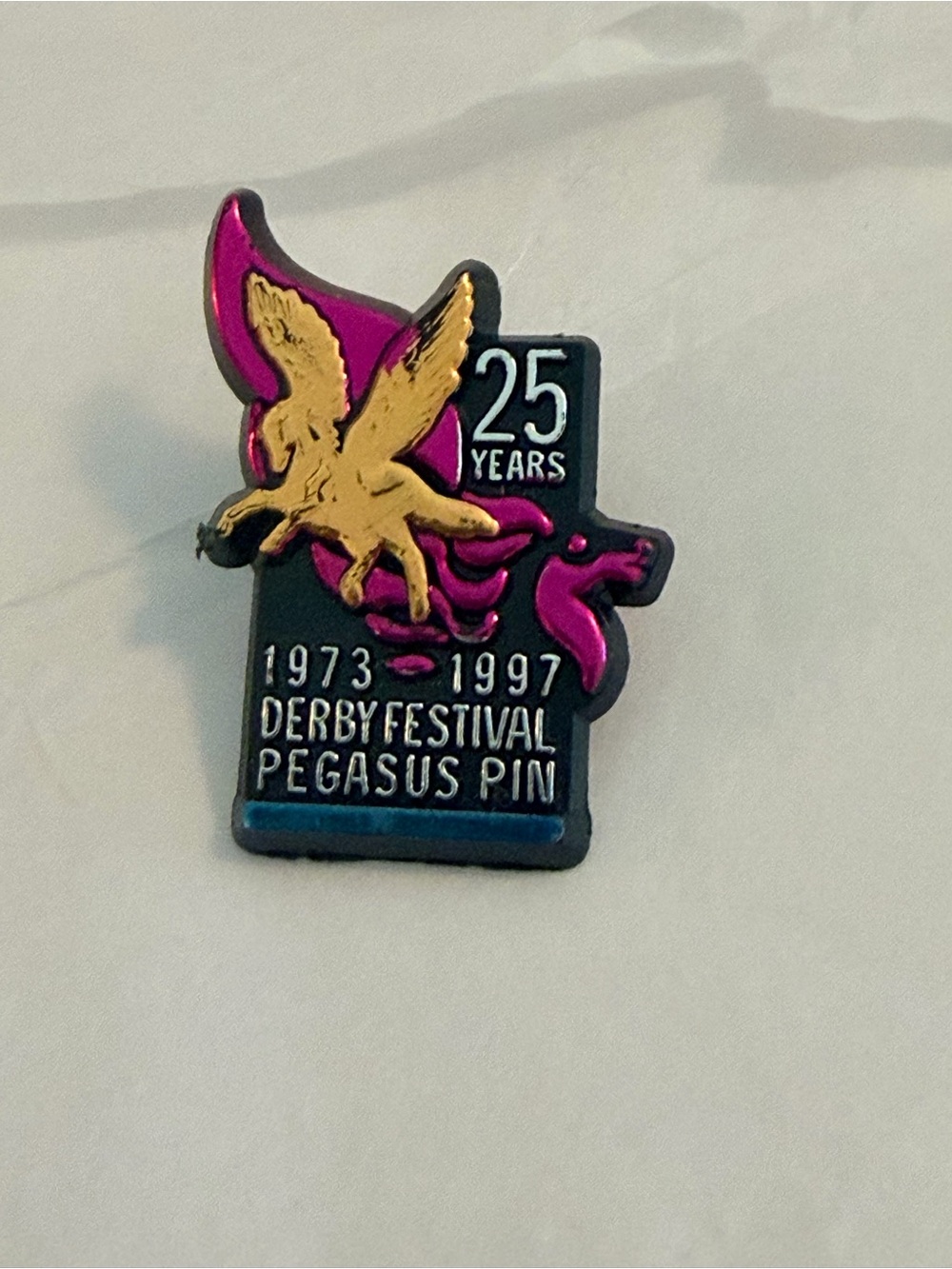 Kentucky Derby 25 Years Derby Festival Pegasus Pin - Gold & Magenta Accent